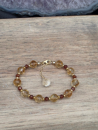 14k Gold-Filled Citrine & Hessonite Garnet Adjustable Gemstone Bracelet