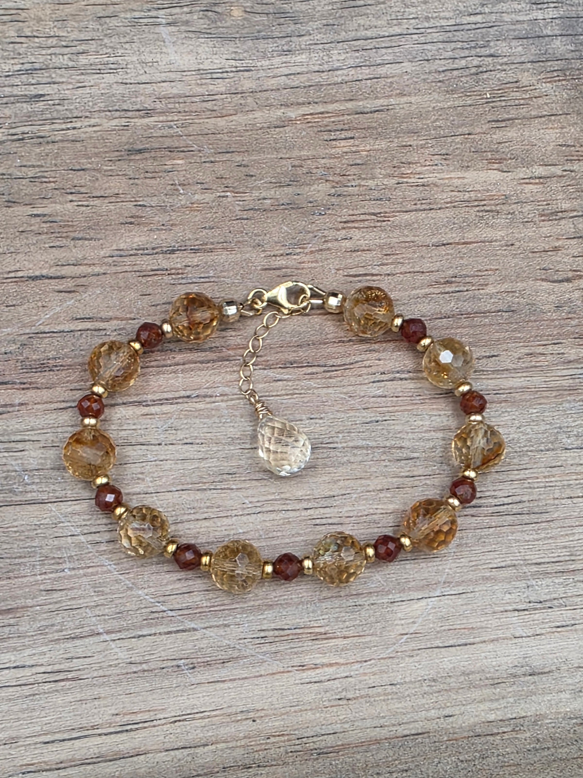 14k Gold-Filled Citrine & Hessonite Garnet Adjustable Gemstone Bracelet