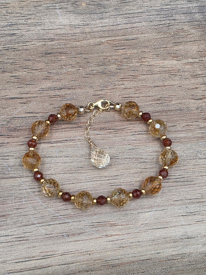 14k Gold-Filled Citrine & Hessonite Garnet Adjustable Gemstone Bracelet