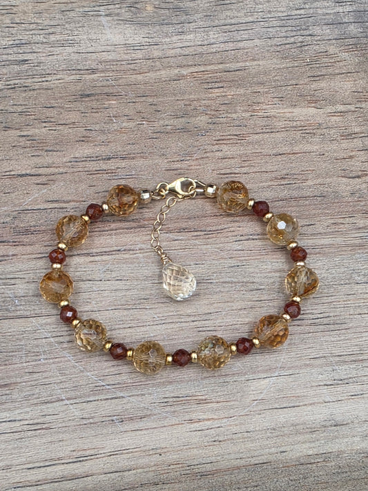 14k Gold-Filled Citrine & Hessonite Garnet Adjustable Gemstone Bracelet