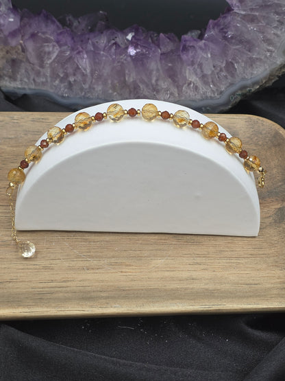 14k Gold-Filled Citrine & Hessonite Garnet Adjustable Gemstone Bracelet