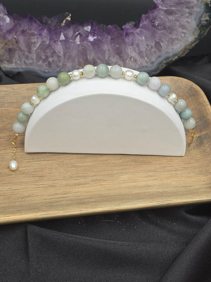 14k Gold-Filled Burma Jade and Freshwater Pearl Gemstone Bracelet