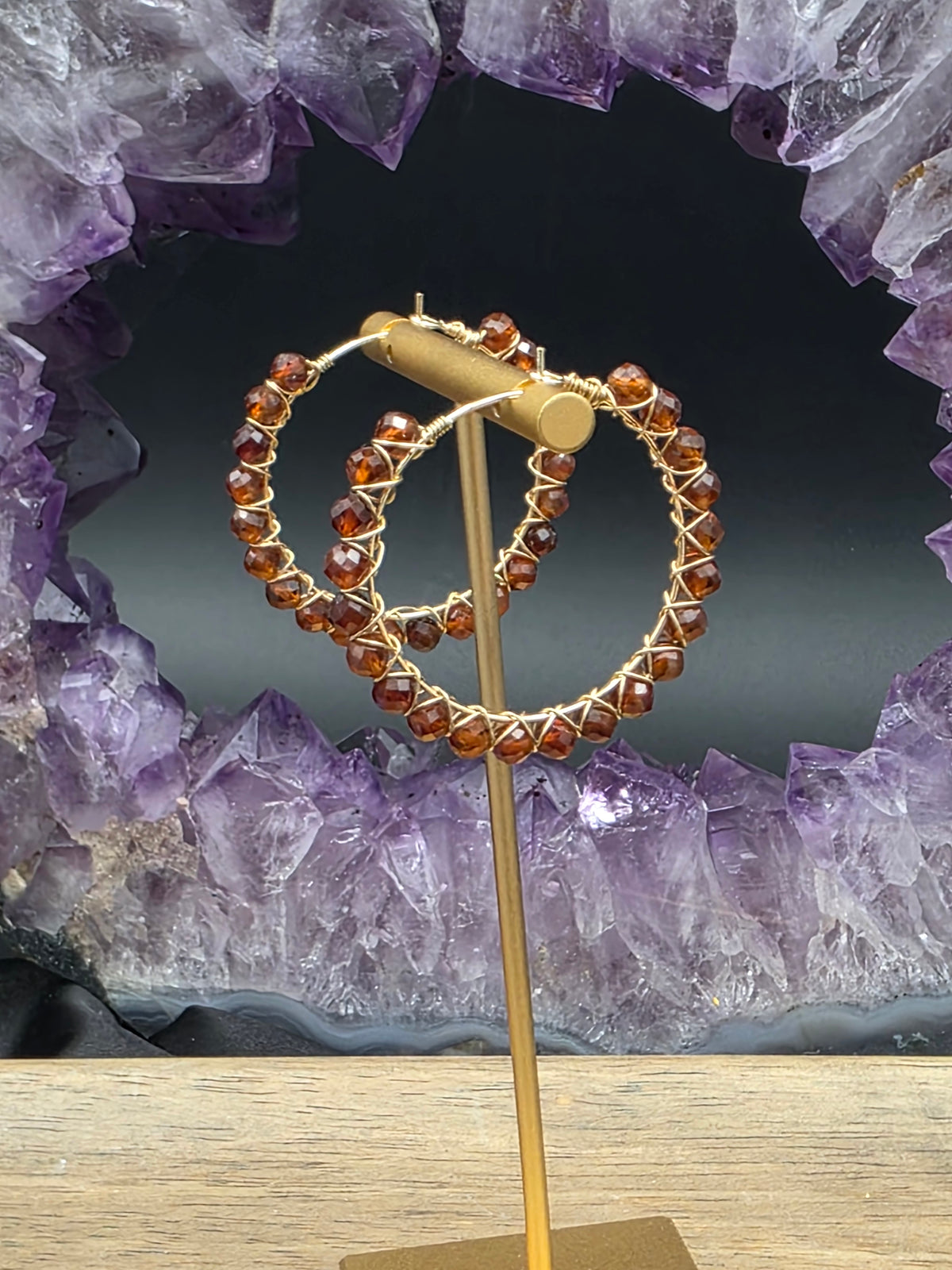 14k Gold-Filled Hessonite Garnet Gemstone Hoop Earrings