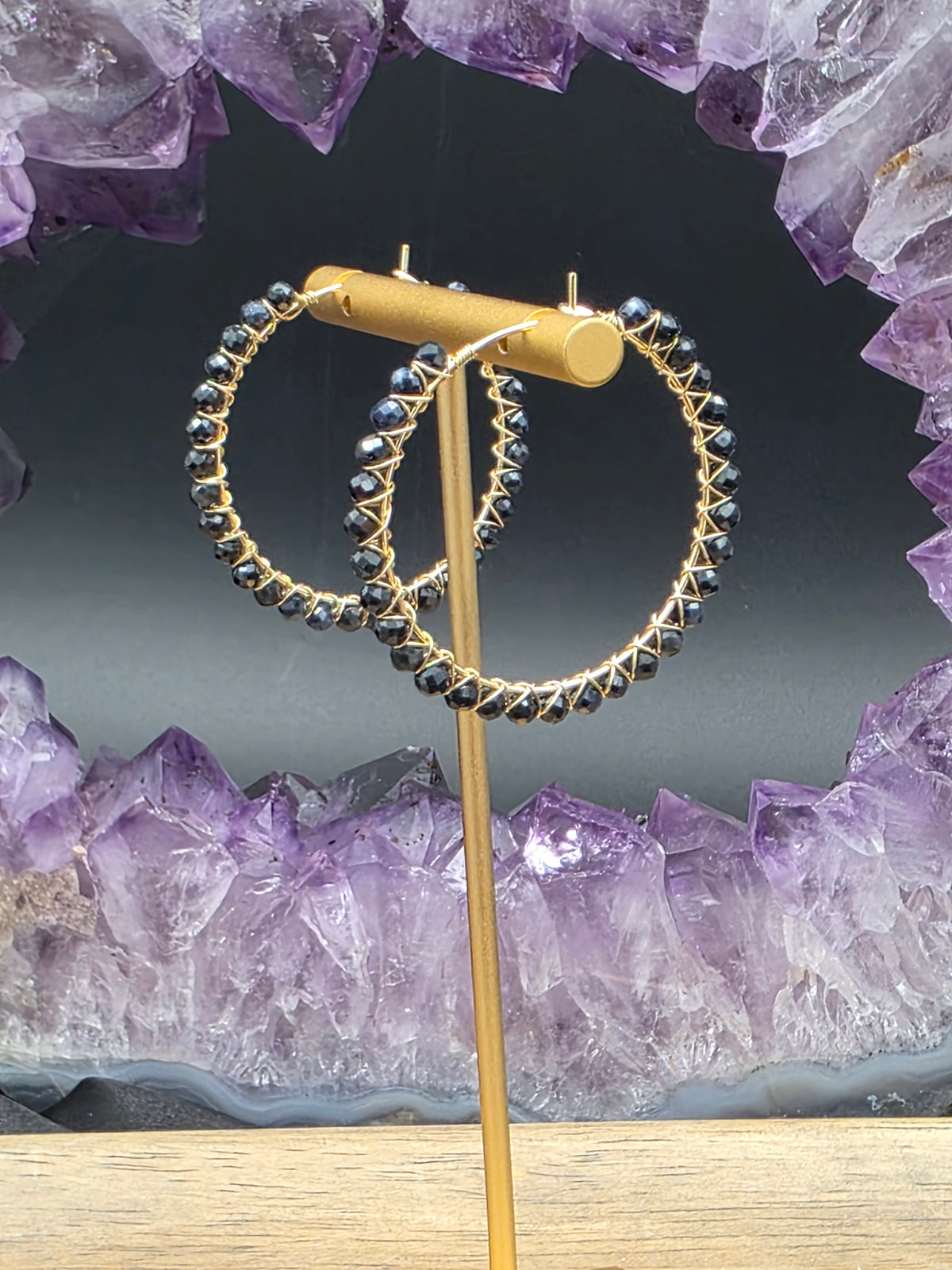 14k Gold-Filled Sapphire Gemstone Hoop Earrings. Two sizes