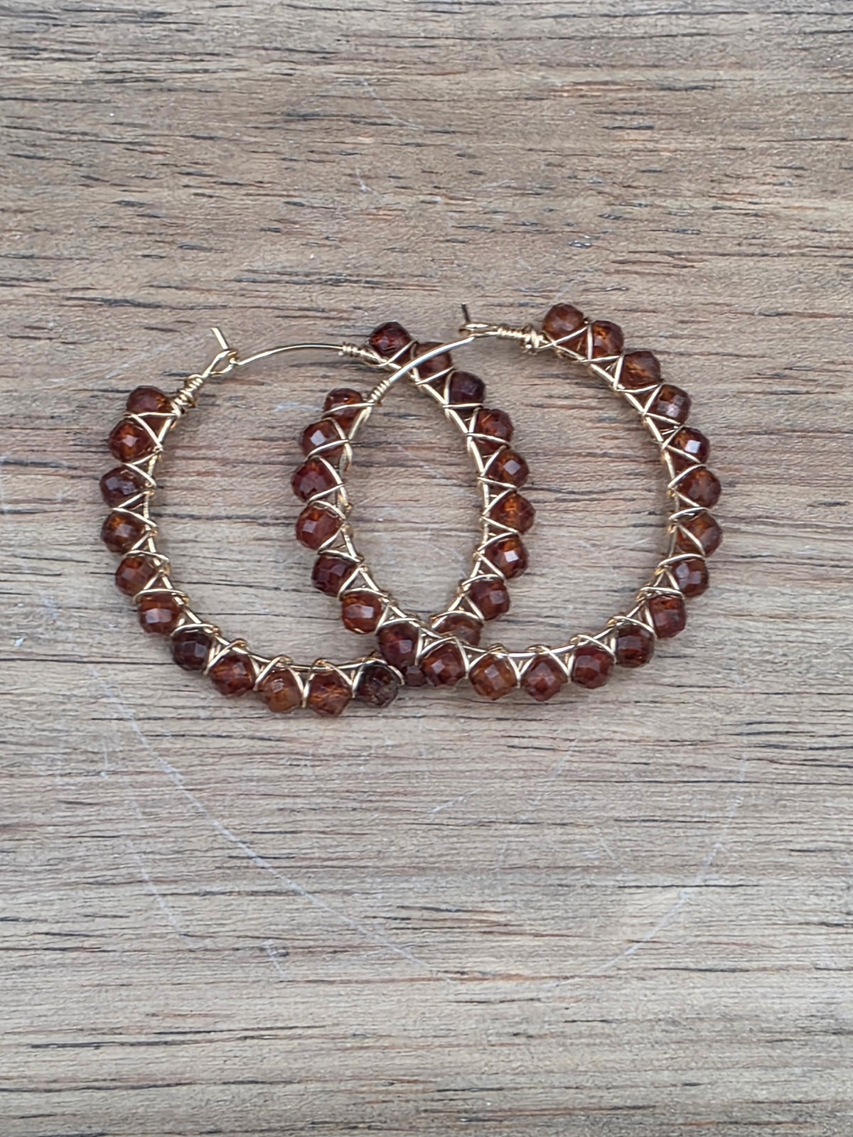 14k Gold-Filled Hessonite Garnet Gemstone Hoop Earrings