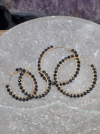 14k Gold-Filled Sapphire Gemstone Hoop Earrings. Two sizes