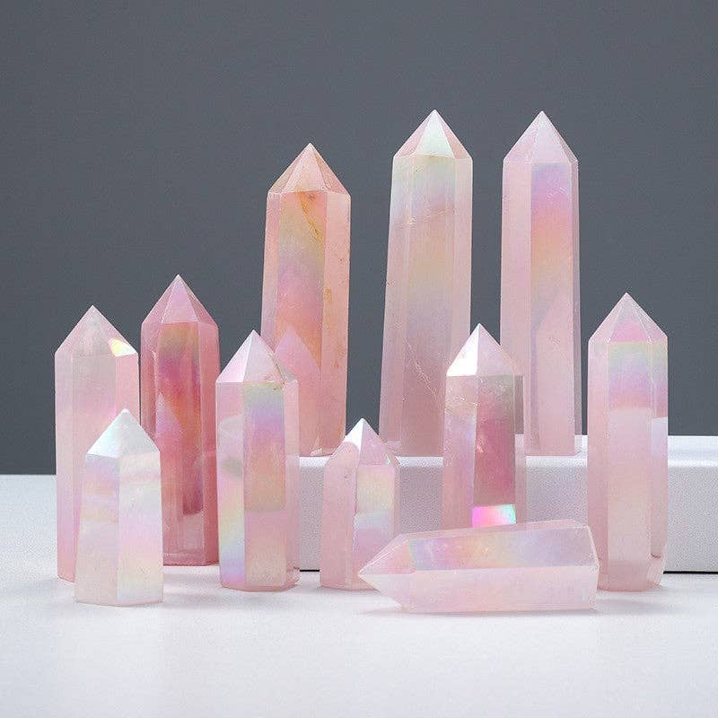 Aura Rose Quartz Crystal Tower Point – Love