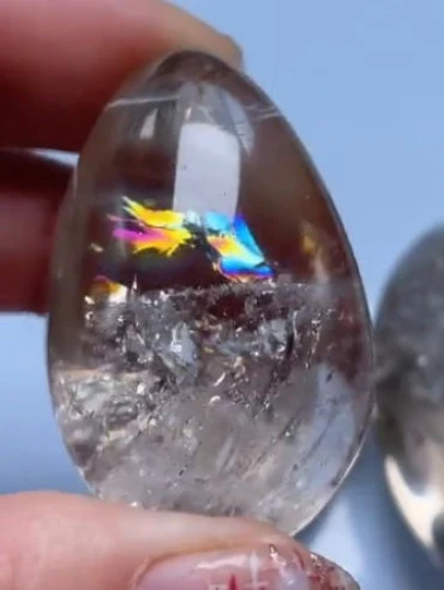 Rare Smoky Azeztulite Quartz Tumble with Rainbow - Connect with the Universe for Spiritual Growth