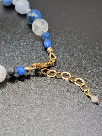 14k Gold-Filled Kyanite, Angelite & blue flash moonstone Adjustable Gemstone Bracelet