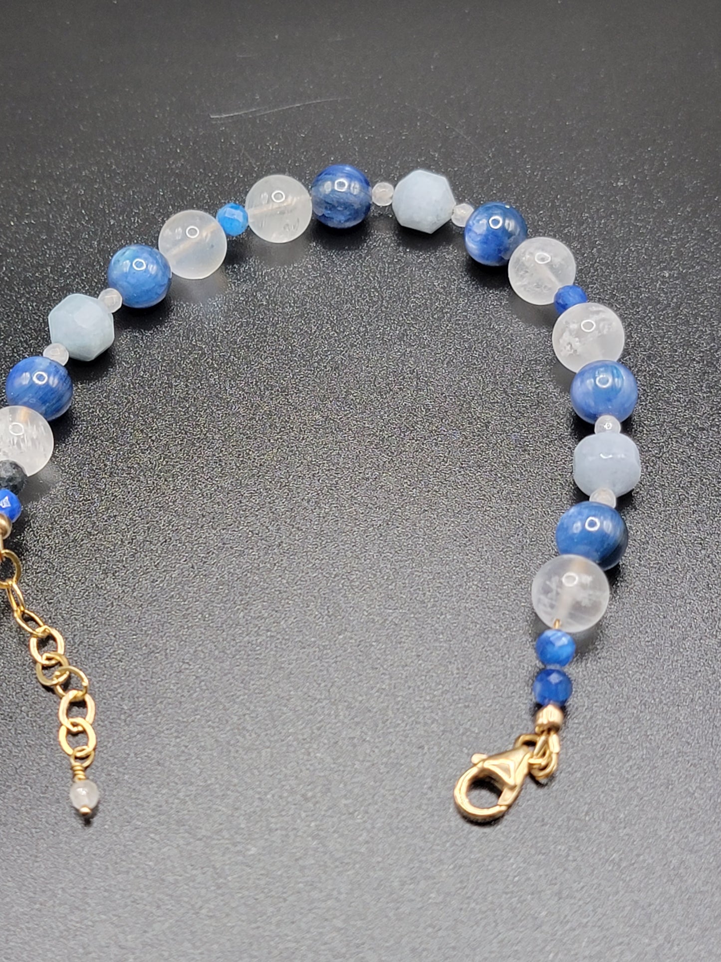 14k Gold-Filled Kyanite, Angelite & blue flash moonstone Adjustable Gemstone Bracelet