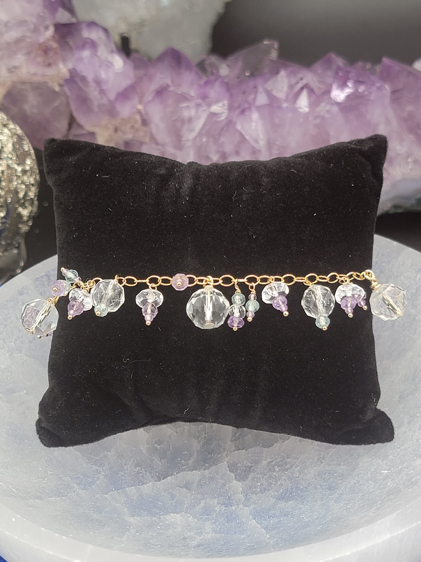 14k Gold-Filled  Clear quartz, Lavender Amethyst and Apatite Bracelet