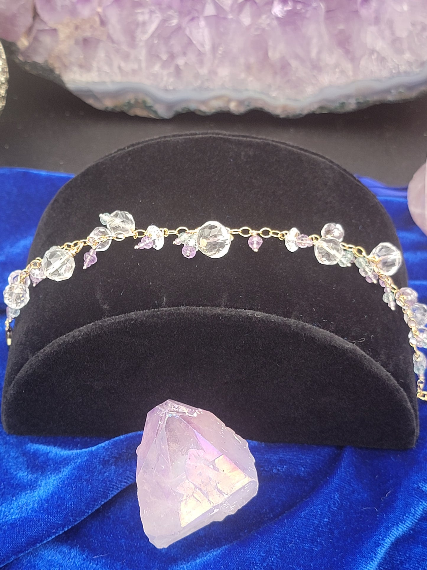 14k Gold-Filled  Clear quartz, Lavender Amethyst and Apatite Bracelet