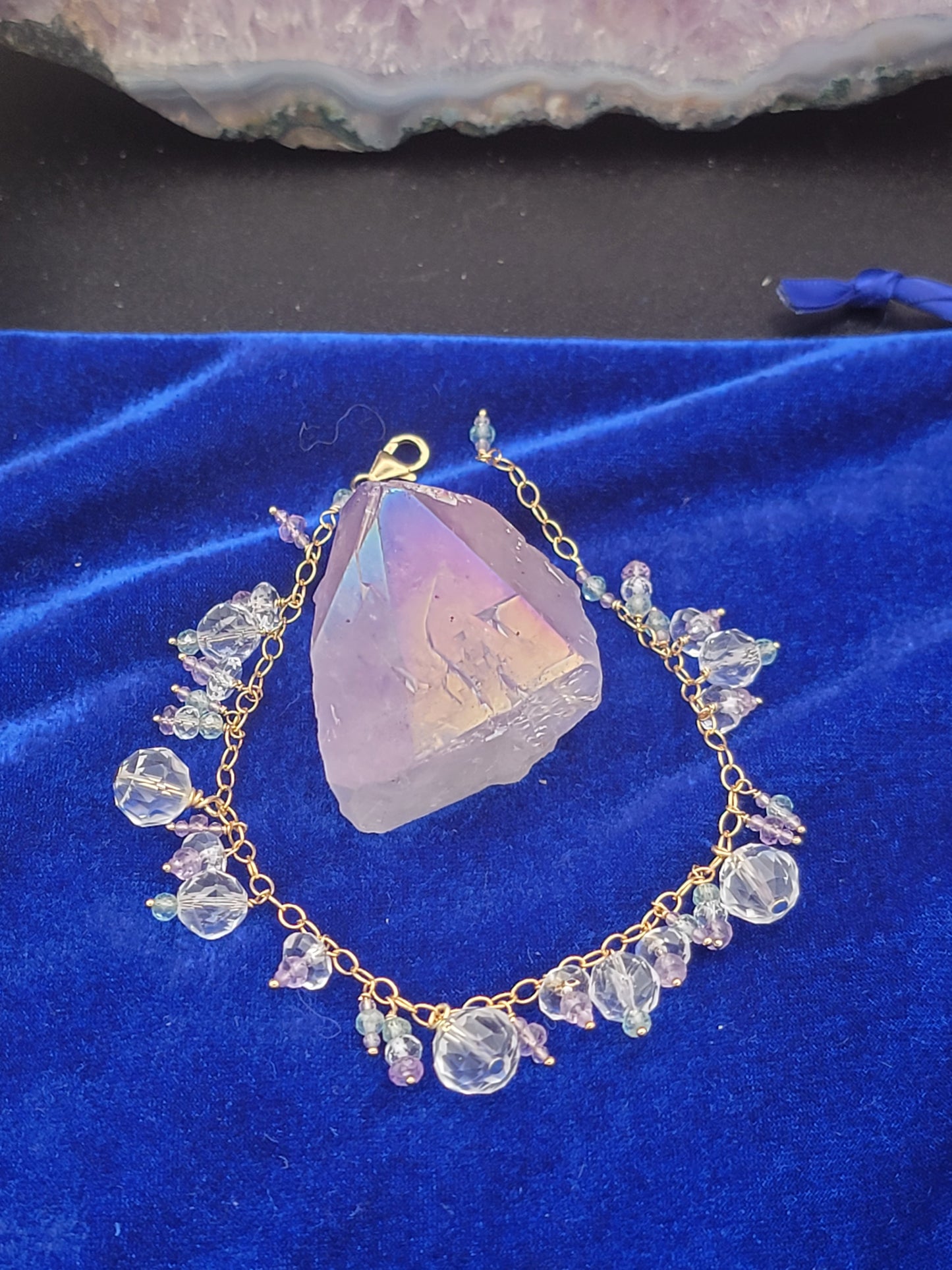 14k Gold-Filled  Clear quartz, Lavender Amethyst and Apatite Bracelet