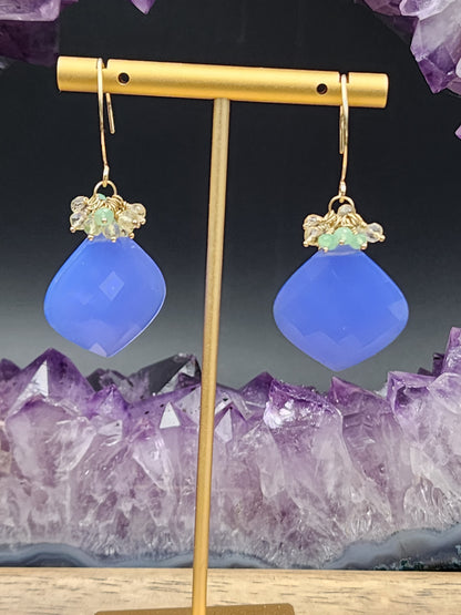 14k Gold-Filled Blue Chalcedony, Lemon Quartz, Chrysoprase & Citrine Earrings