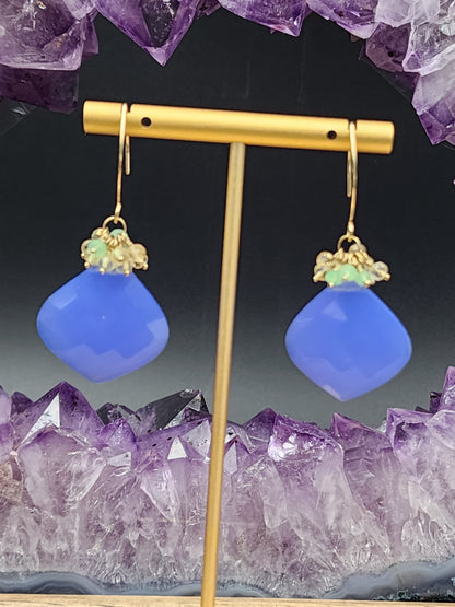 14k Gold-Filled Blue Chalcedony, Lemon Quartz, Chrysoprase & Citrine Earrings