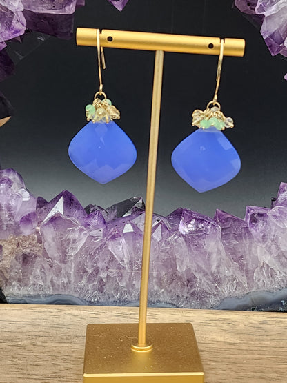 14k Gold-Filled Blue Chalcedony, Lemon Quartz, Chrysoprase & Citrine Earrings