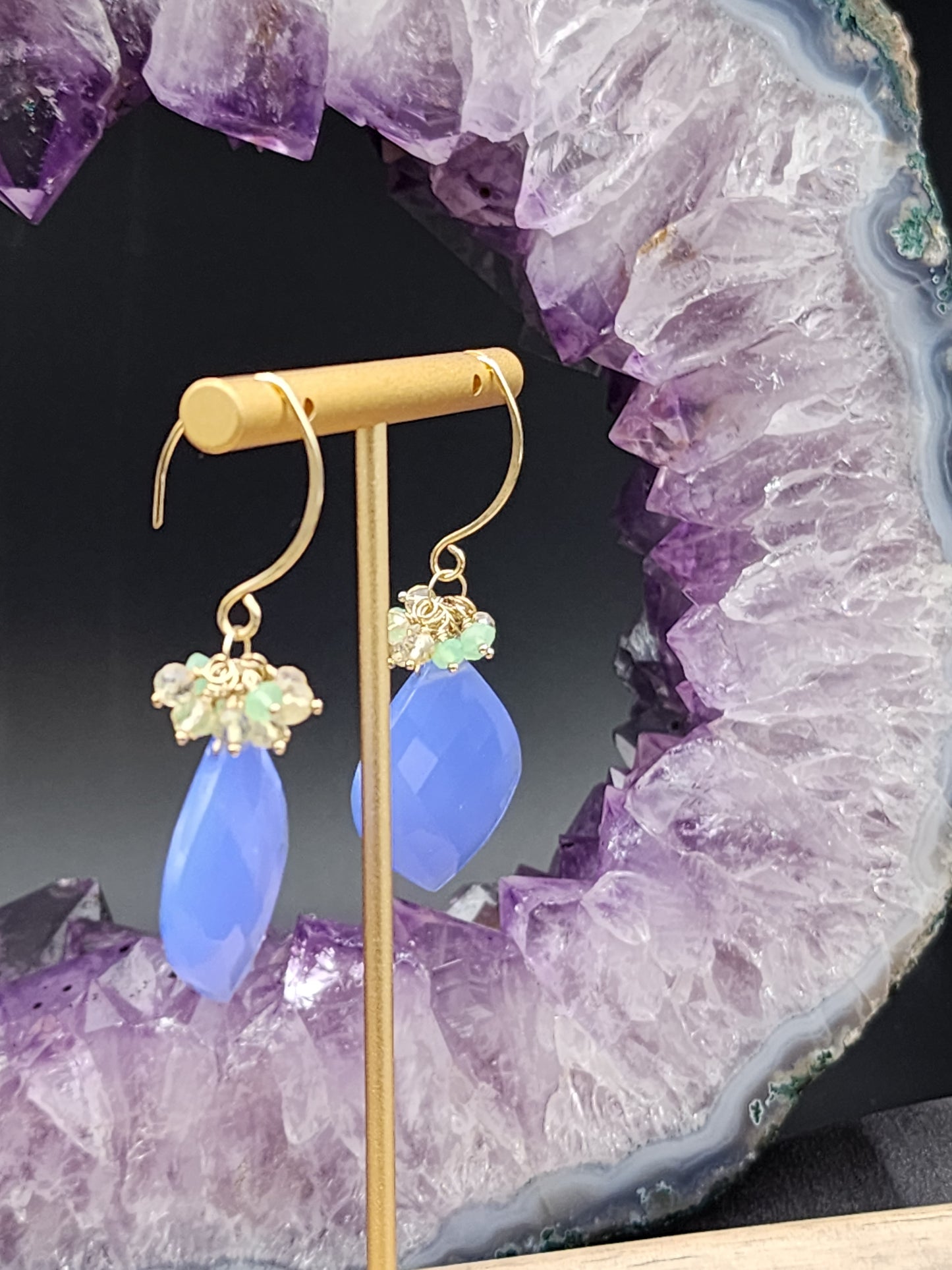 14k Gold-Filled Blue Chalcedony, Lemon Quartz, Chrysoprase & Citrine Earrings