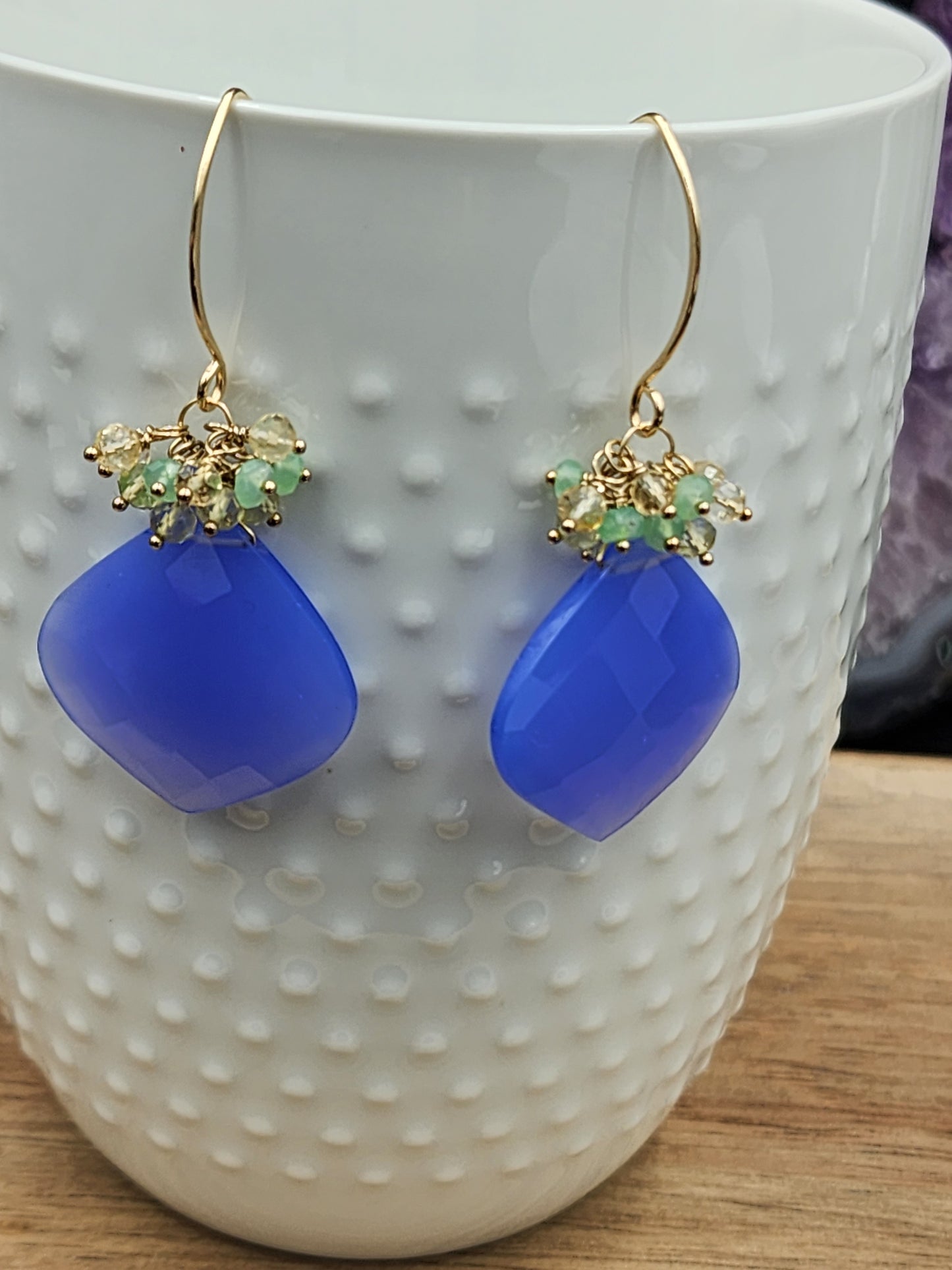 14k Gold-Filled Blue Chalcedony, Lemon Quartz, Chrysoprase & Citrine Earrings