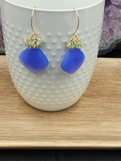 14k Gold-Filled Blue Chalcedony, Lemon Quartz, Chrysoprase & Citrine Earrings