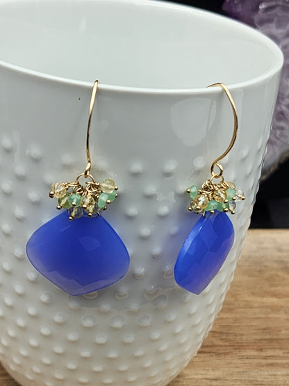 14k Gold-Filled Blue Chalcedony, Lemon Quartz, Chrysoprase & Citrine Earrings