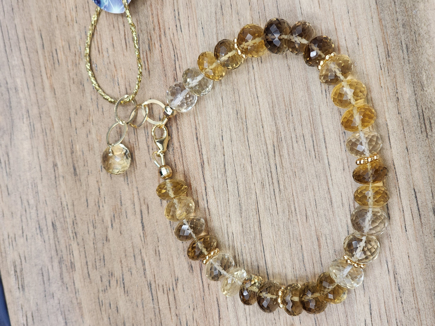 14k Gold-Filled lemon & Beer Quartz Adjustable Gemstone Bracelet