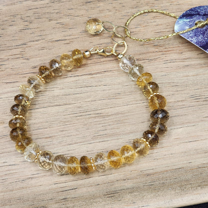 14k Gold-Filled lemon & Beer Quartz Adjustable Gemstone Bracelet