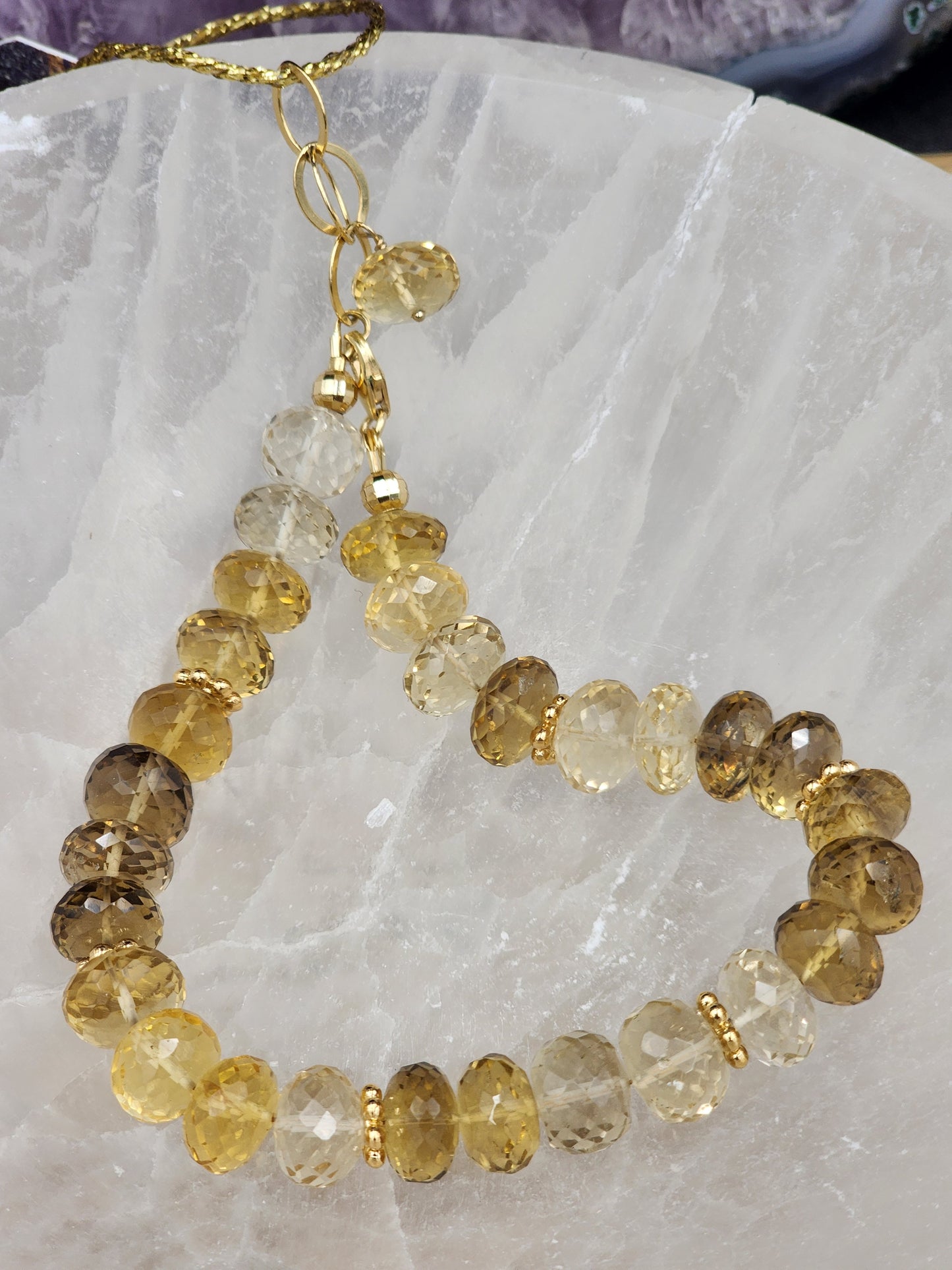 14k Gold-Filled lemon & Beer Quartz Adjustable Gemstone Bracelet