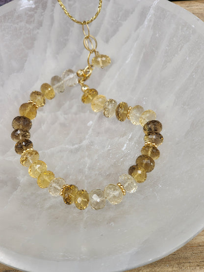 14k Gold-Filled lemon & Beer Quartz Adjustable Gemstone Bracelet