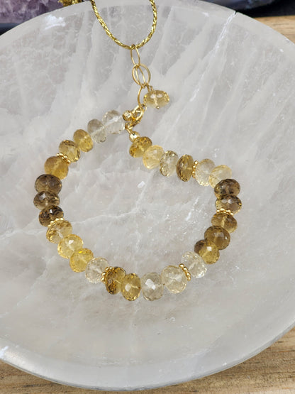 14k Gold-Filled lemon & Beer Quartz Adjustable Gemstone Bracelet