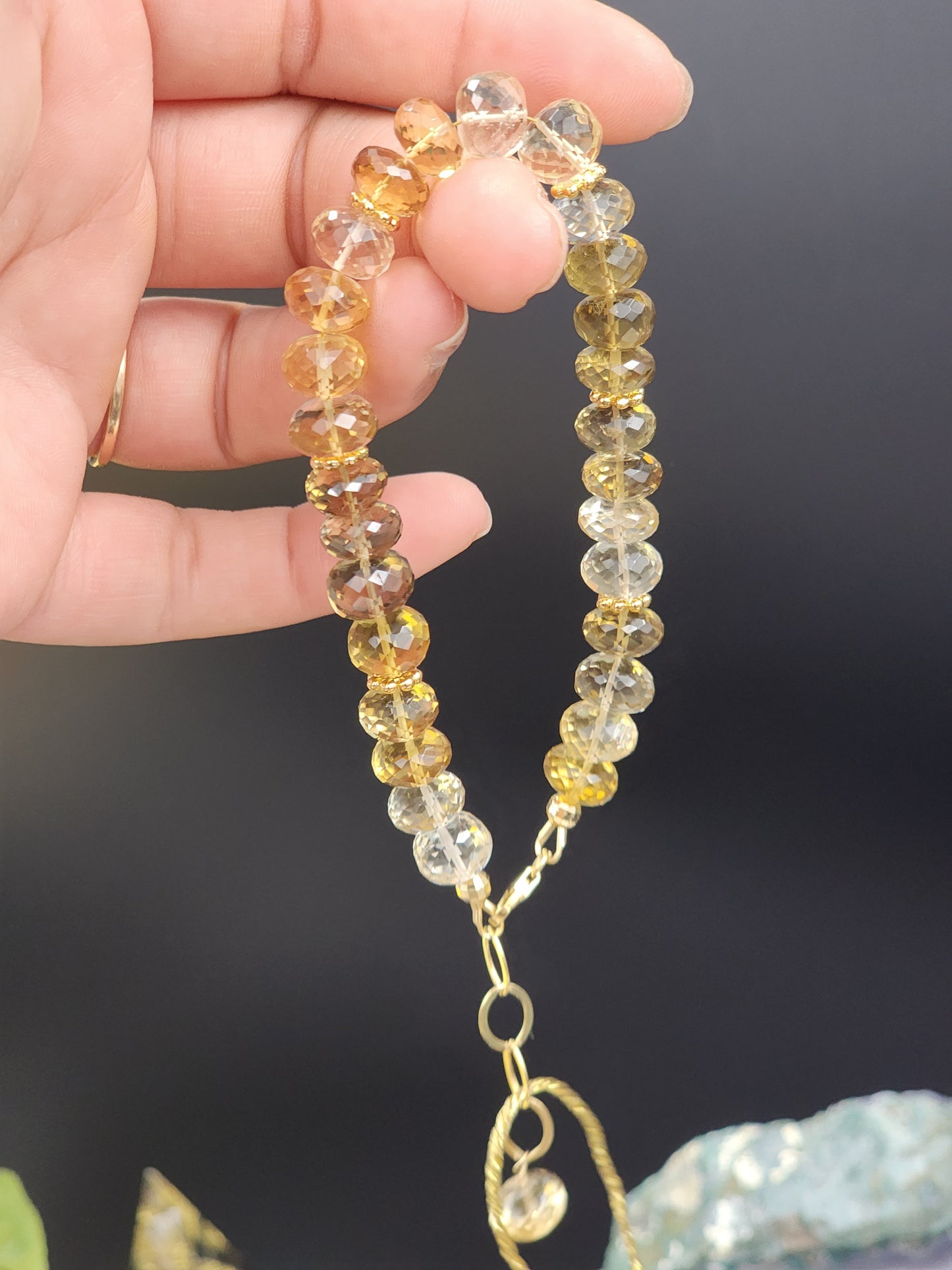 14k Gold-Filled lemon & Beer Quartz Adjustable Gemstone Bracelet