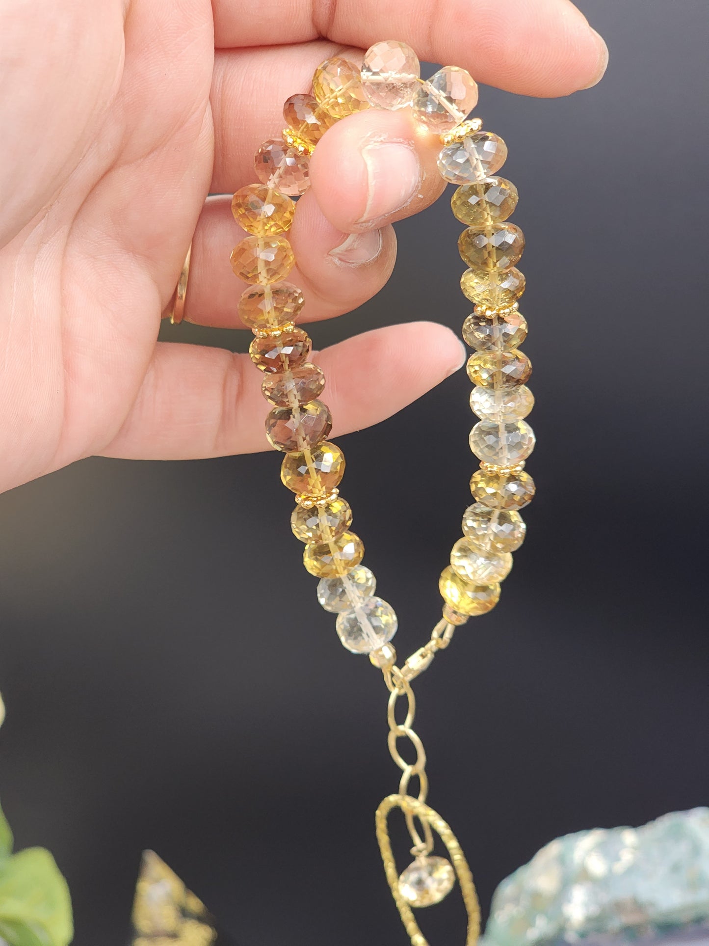 14k Gold-Filled lemon & Beer Quartz Adjustable Gemstone Bracelet