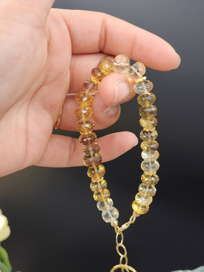 14k Gold-Filled lemon & Beer Quartz Adjustable Gemstone Bracelet