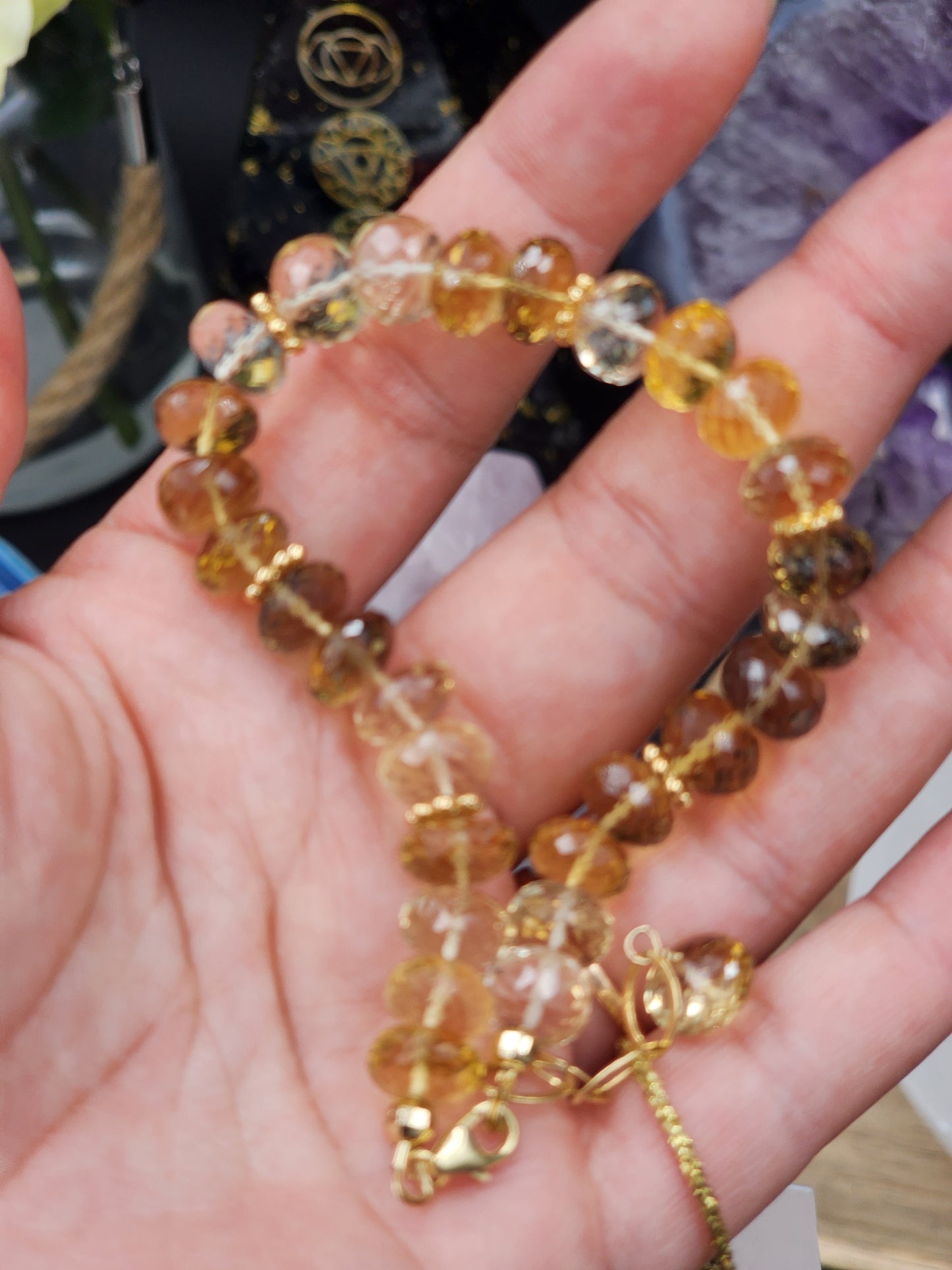 14k Gold-Filled lemon & Beer Quartz Adjustable Gemstone Bracelet