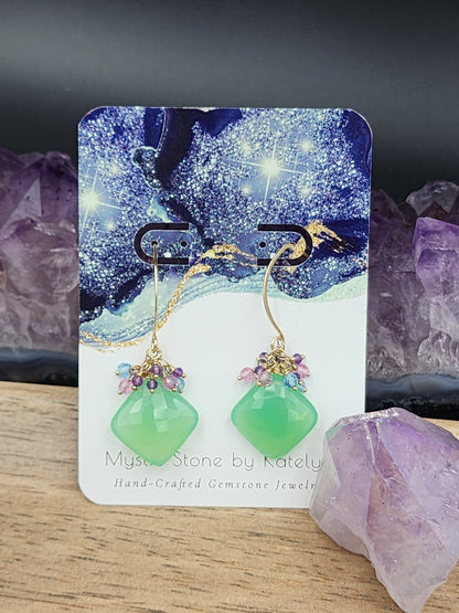 14k Gold-Filled Chrysoprase, Pink Topaz, Blue Topaz, & Amethyst Gemstone Earrings