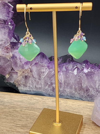 14k Gold-Filled Chrysoprase, Pink Topaz, Blue Topaz, & Amethyst Gemstone Earrings