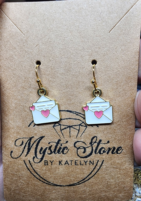 Gold Plated Love Letter Enamel Charm Style Earrings