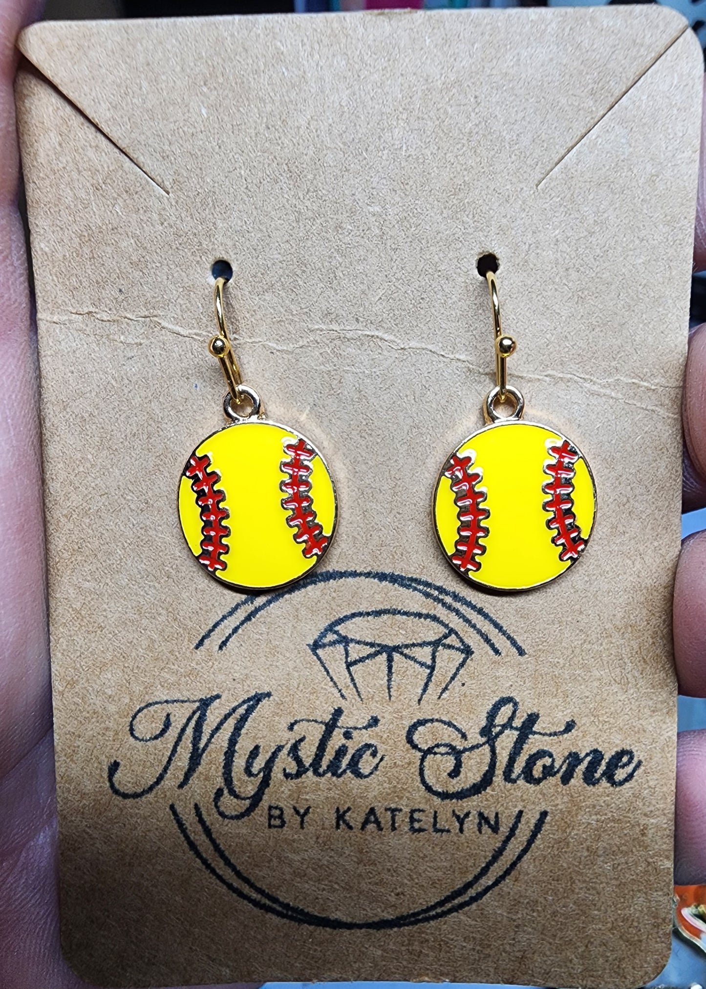 Gold Plated Softball Enamel Charm Style Earrings