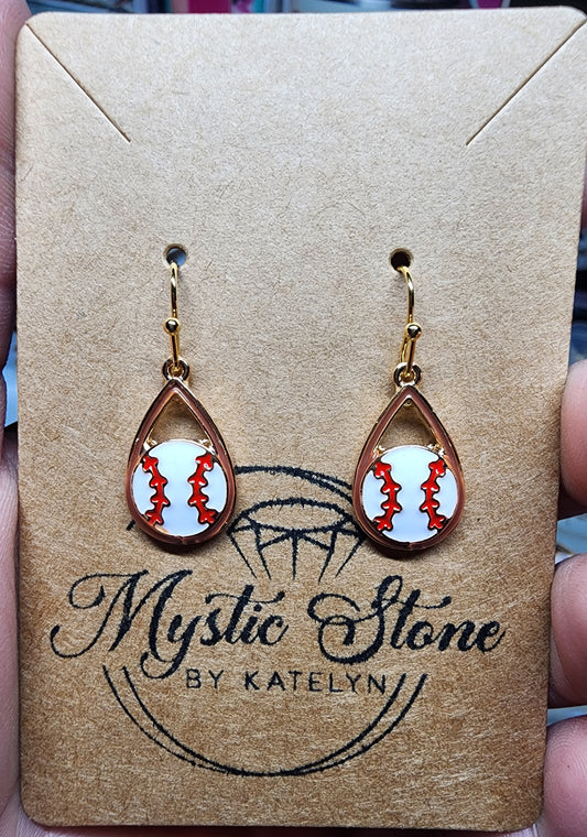 Gold Plated Baseball Enamel Charm Style Earrings