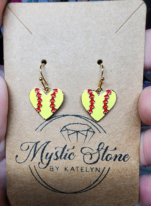 Gold plated Heart shaped softball charm style earrings