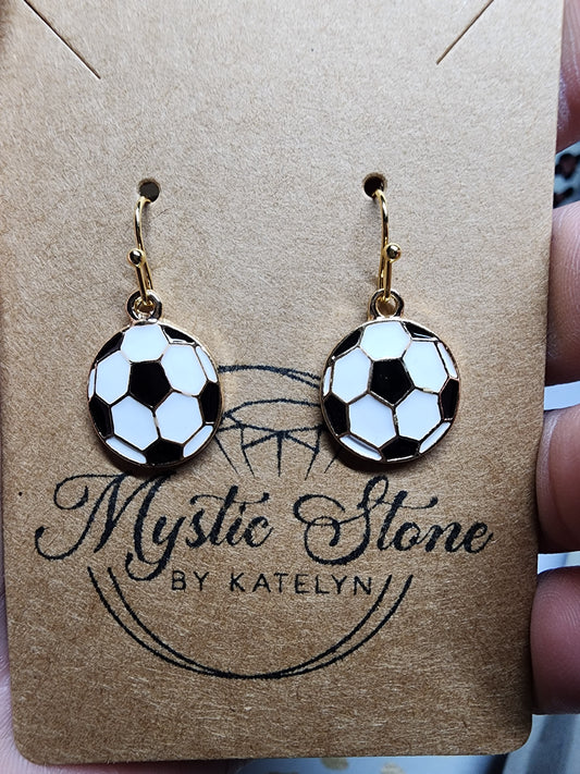 Gold plated soccer ball charm style earrings