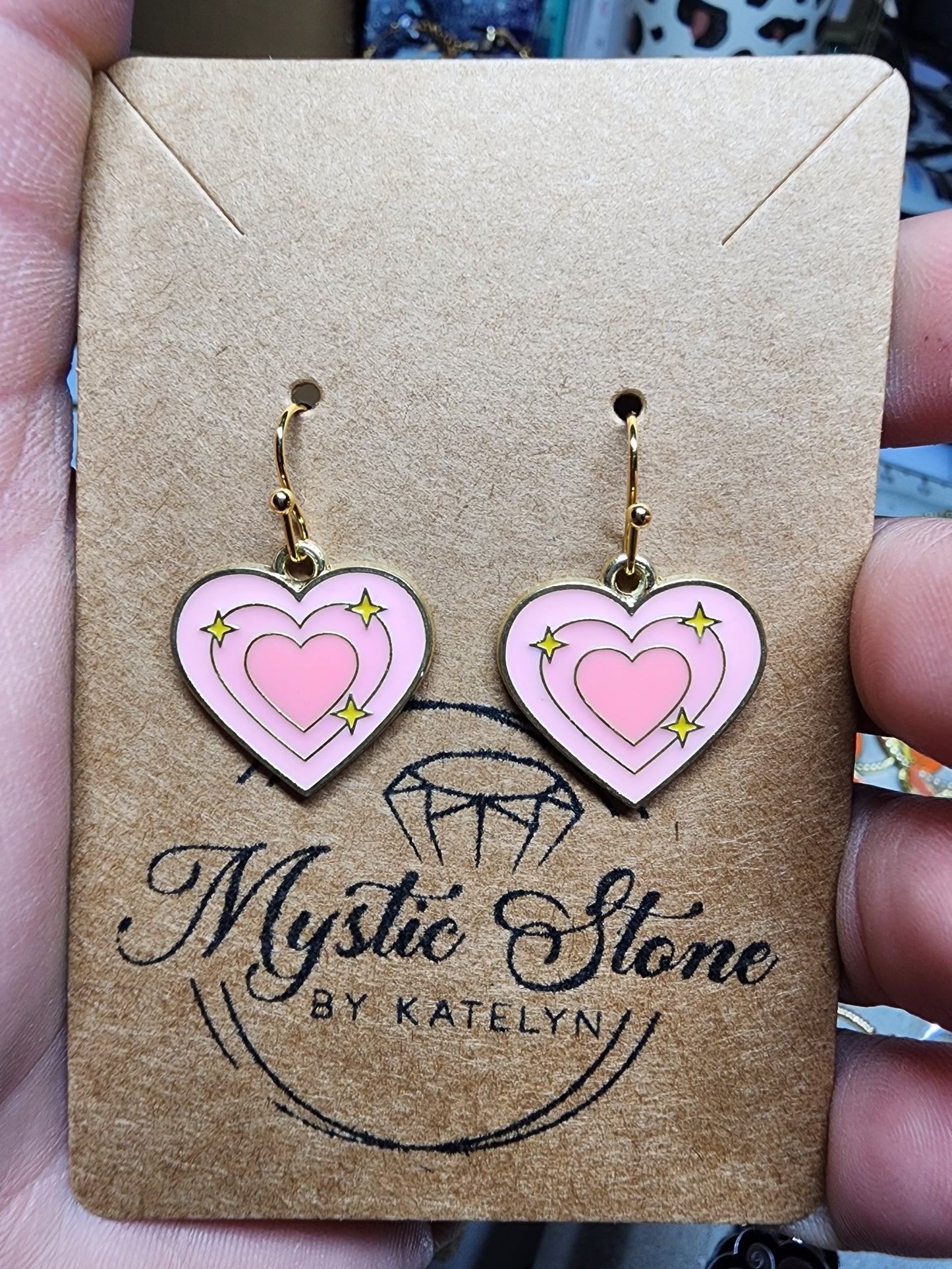 Gold plated pink heart charm style earrings