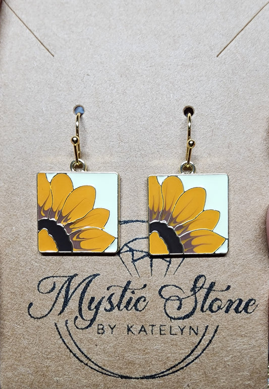 Gold plated enamel Sunflower 🌻 Charm style Earrings