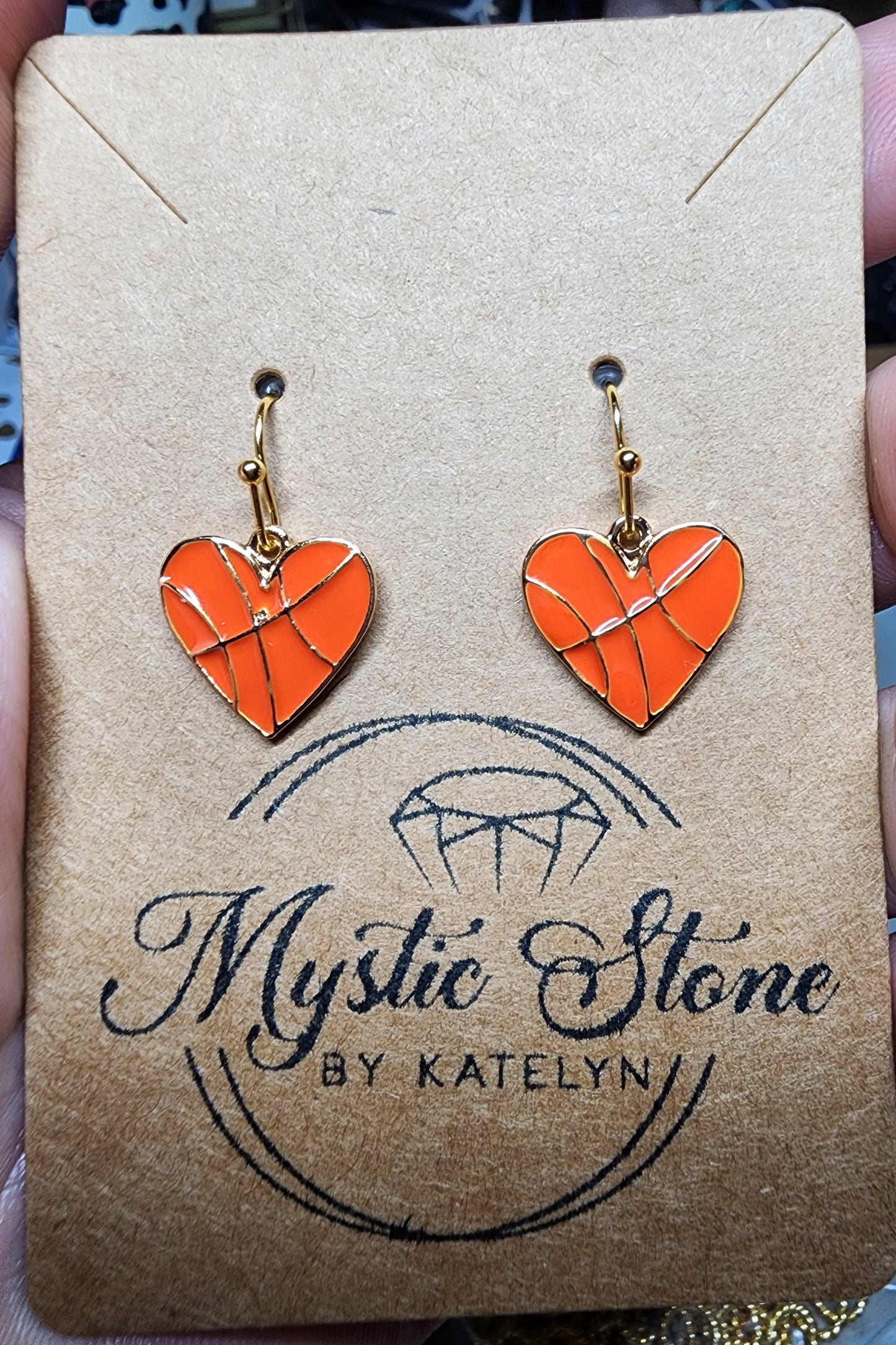 Cute Gold plated heart shaped basketball charm style earrings