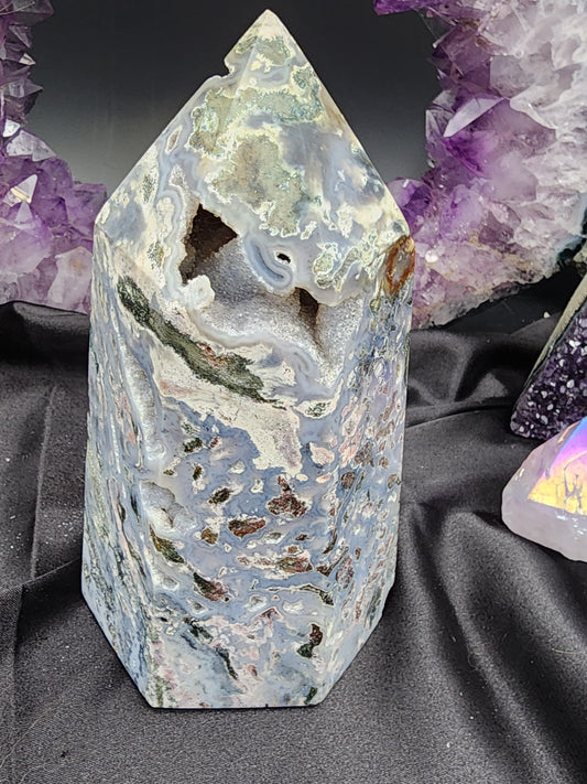 Beautiful, Large, Sea Jasper Tower with Druzy