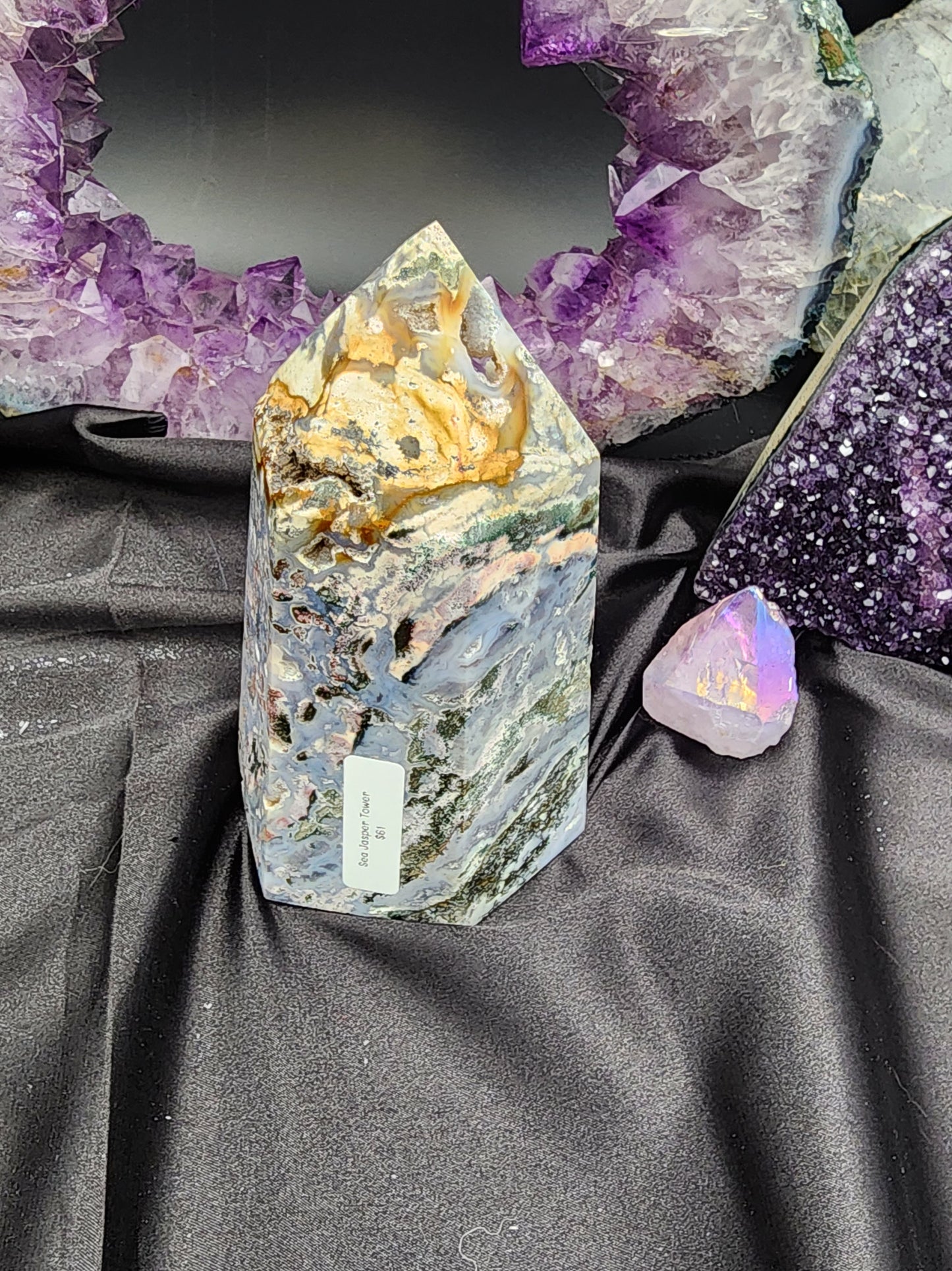 Huge Sea Jasper Tower with beautiful coloring and druzy