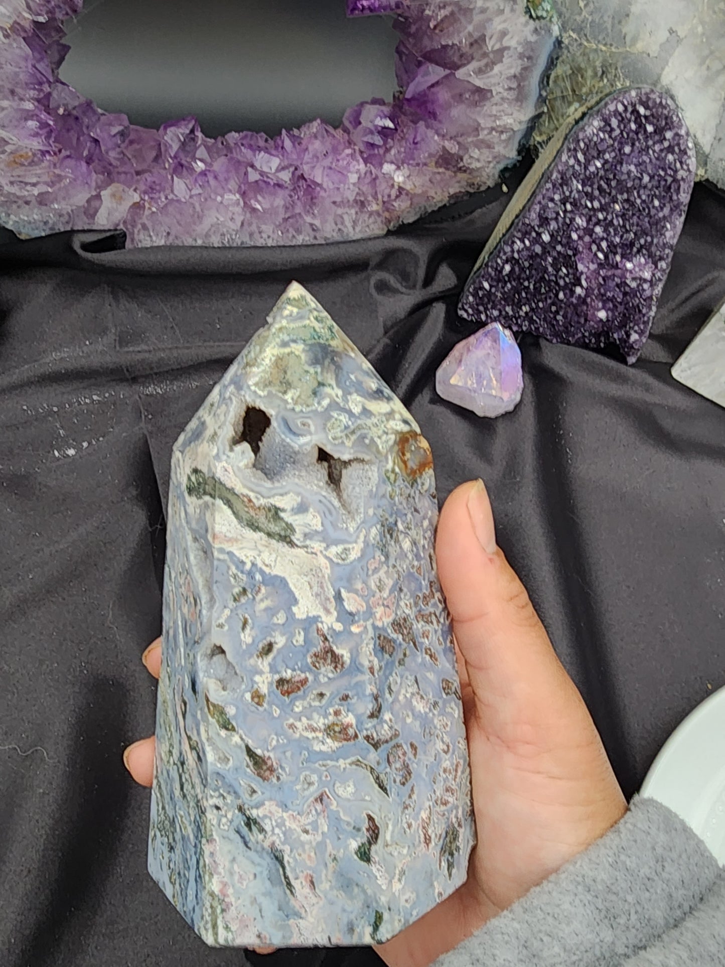 Huge Sea Jasper Tower with beautiful coloring and druzy