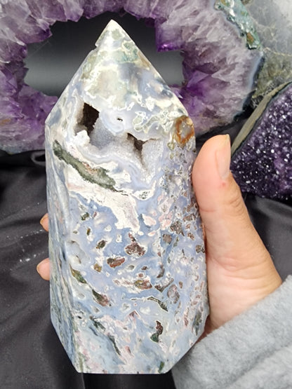 Huge Sea Jasper Tower with beautiful coloring and druzy