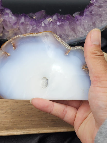 Beautiful self standing Blue Chalcedony Slab