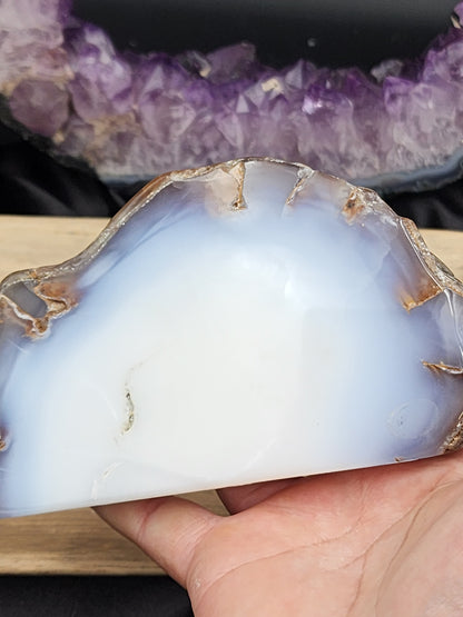 Beautiful self standing Blue Chalcedony Slab