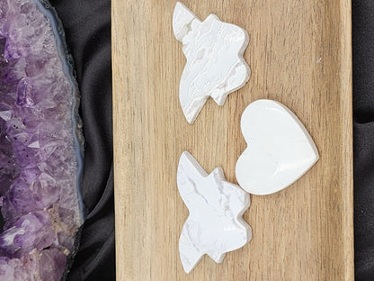 White Plume Agate Butterfly & Heart Carvings